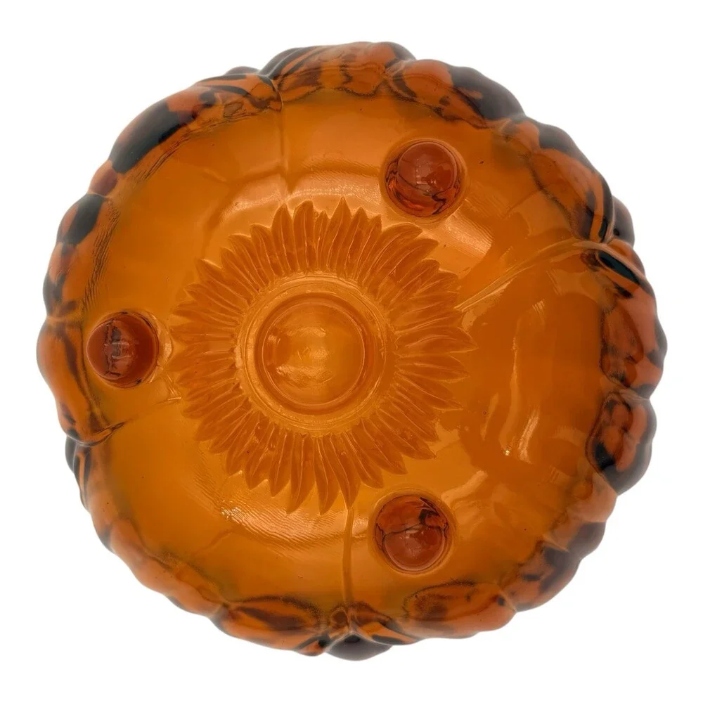 VTG 1980s Indiana Glass Salad Bowl Amber #3404 Sunflower 11